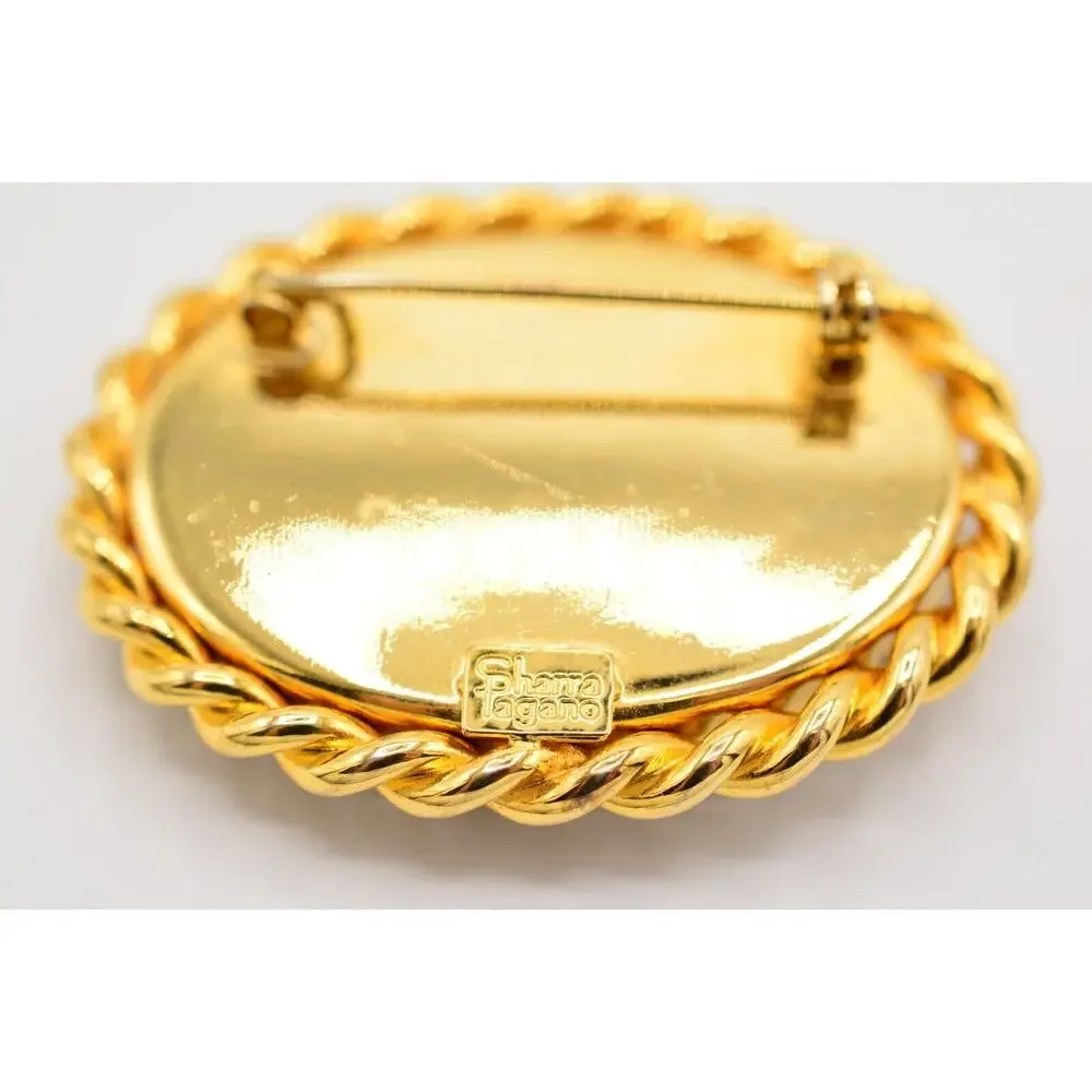 Sharra Pagano Vintage Cabochon Pin Brooch Gold Red Glass Oval Signed RARE BinJ